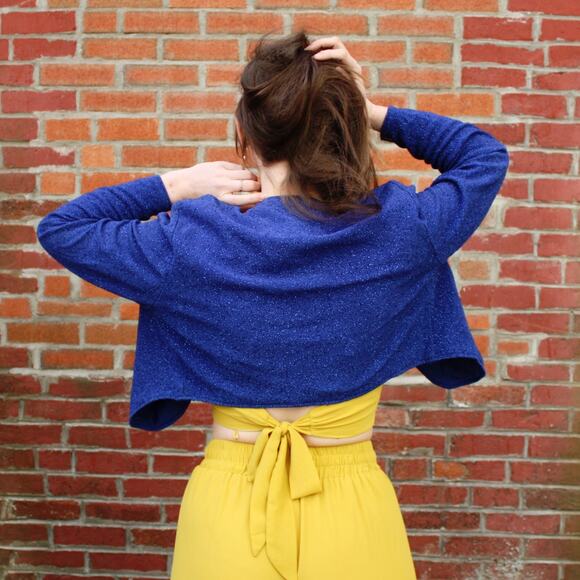 Vintage 80s Onyx Nite Lurex Bolero Jacket  Sapphire Blue Sparkle Knit | Size M - Picture 4 of 7